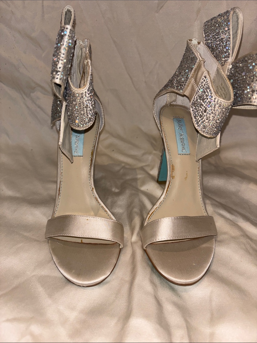 Betsey Johnson Silver Rhinestone Strappy High Heel Sandals - Picture 8 of 13